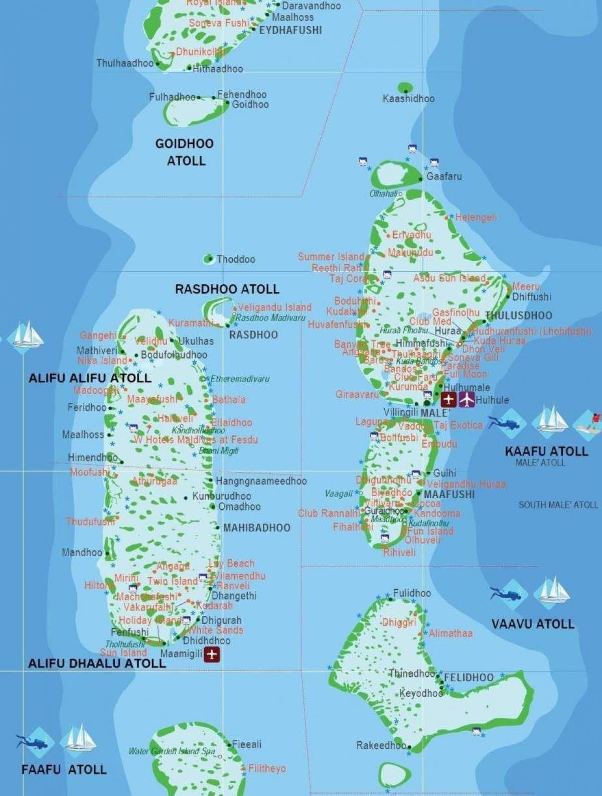 mapa maledivy turistické
