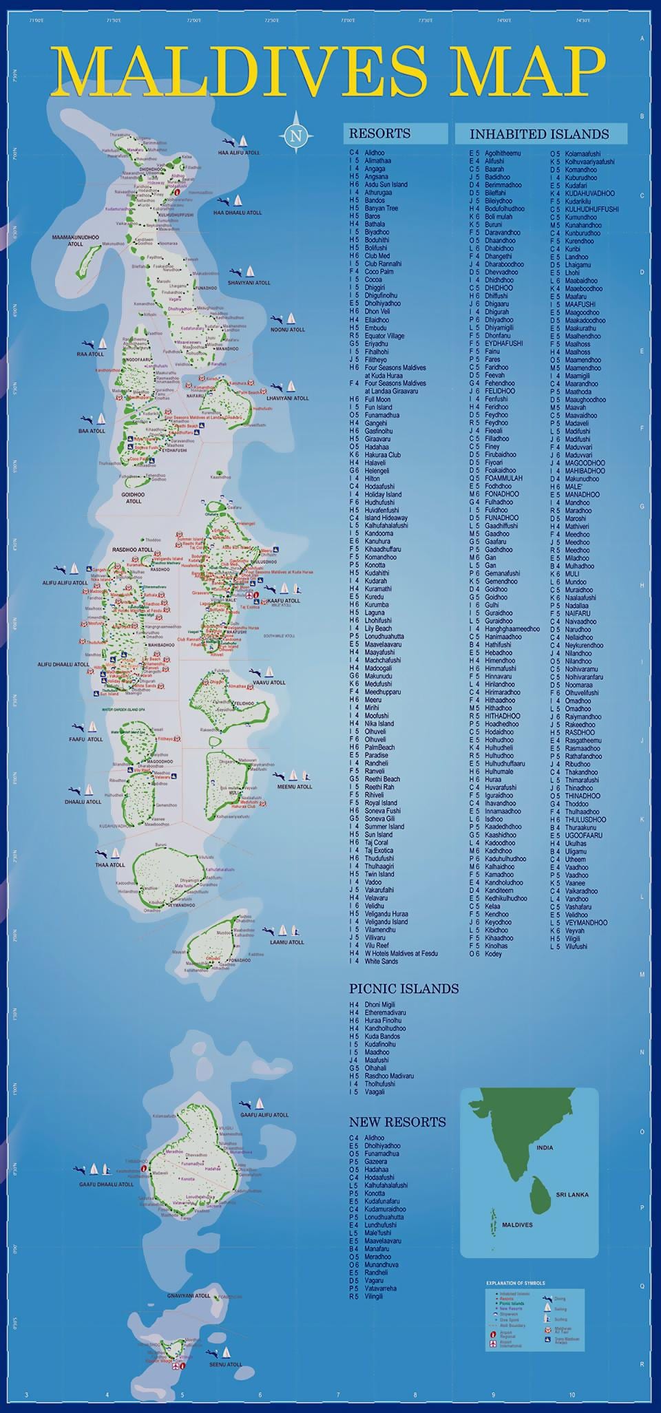 mapa maldivách ostrovy strediská